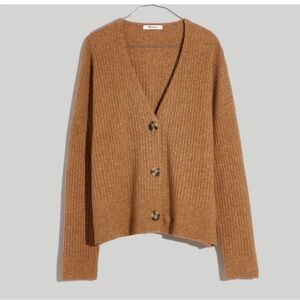 Madewell Cameron Ribbed Cardigan in coziest yarn. Heather Toffee (tan). Small.